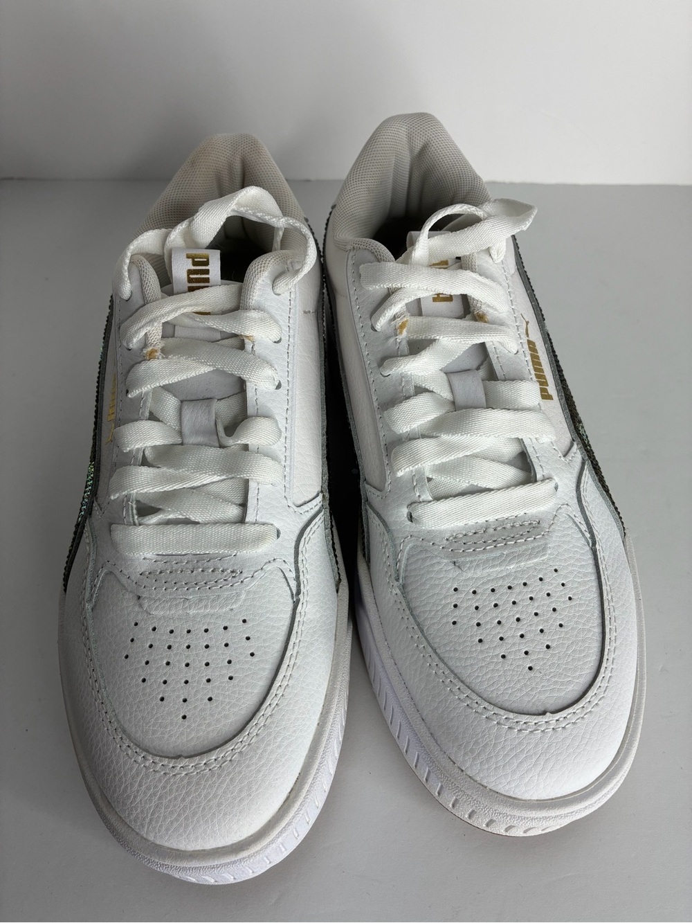 Custom Rhinestone Camo Puma White Platform Sneakers with - Picture 5 of 6